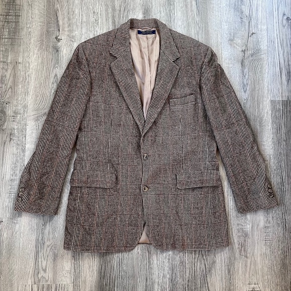Brooks Brothers Blazer Men's 42L Brown Windowpane Plaid 100% Camel Hair Grandpa‎ - Picture 1 of 12